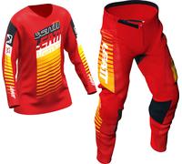 Leatt 3.5 Ride Kit Stripes Mini/Junior Motocross Jersey and Pants Set, black-white-red-orange, size M
