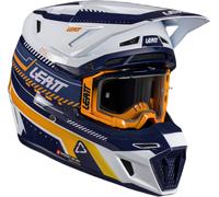 Leatt 8.5 V26 Motocross Helmet with Goggles, white-blue-orange, size M for Men