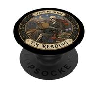 Leave Me Alone I'm Reading Skeleton Black Cat Bookish Moon PopSockets Adhesive PopGrip