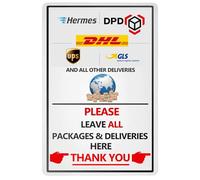 Leave packages here weatherproof signs, 20 cm x 30 cm metal signs, package delivery decoration for the front door. Leave Package Here Metal Tin Sign (EN on the right side 2313)