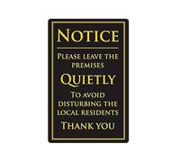 Leave Premises Quietly Polite Notice Sign Gold Writing Pub Bar Restaurant Black 260 x 170mm