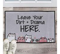 Leave Your Dirt And Drama Here, Funny Crazy Cat Lady Mat Entry Absorbent Door Mat Non Slip Welcome Mat For Patios Kitchen Dogs 40 X 60Cm