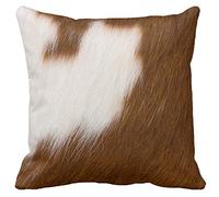 Leaveland Brown White Cowhide Print Throw Pillow Cover,18x18 Inch Cow Skin Fuax Fur Pillow Case,Decorative Leather Pillowcase Outdoor Indoor Lumbar Cushion Slip for Western Southwestern Home Decor