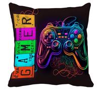 Leaveland Neon Video Game Controller 18x18 Inch Throw Pillow Cover Luminous Gaming Decorative Soft Square Cushion Case Playroom Teen Boy Son Gamer Party Decor Christmas Day Gift Accent Pillowcase Sham