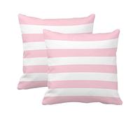 Leaveland Pink und Weiß gestreift, 2er-Set, 45.7x45.7 cm, Baumwolle, Polyester, quadratisch, dekorativer weicher Kissenbezug, Herbst, Winter, Weihnachten, Standardgröße, Akzent-Kissenbezug