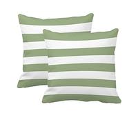 Leaveland Sage Green and White Stripe Set of 2 20x20 Inch Cotton Polyester Square Throw Pillow Cover Decorative Soft Cushion Case Slipcover Home Decor Bed Couch Sofa Standard Size Accent Pillowcase