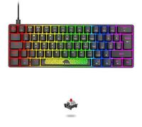 LEAVEN 60% Compact 62 Keys UK Layout Wired Mechanical Keyboard, 7 Chroma RGB Backlight, Red Switch, Anti-Ghosting, Media Keys, Laser carving, Ergonomic, Compatible With PC,Laptop- Black