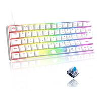 LEAVEN 60% Compact Type c - Usb Wired White Mechanical Keyboard UK, Blue Switch, RGB Backlit Rainbow LED, Anti-Ghosting, Media Keys, Laser carving, Ergonomic Aesthetic, for Computer PC Laptop