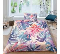 Leaves 3D Printing Duvet Cover Set Bedding Set Tropical Flora And Fauna Microfiber Match with Pillowcase Hidden Zipper Children Teenagers Single（135x200cm）