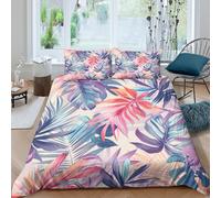 Leaves 3D Printing Duvet Cover Set Bedding Tropical Flora And Fauna Microfibre Soft And Pillowcase Hidden Zipper Children Teenagers King（220x240cm）