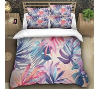 Leaves 3D Printing Duvet Covers Bedding Set Tropical Flora And Fauna Microfibre Soft Pillowcases Hidden Zipper Children Teenagers Super King(260x220cm)