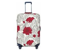 Leaves And Anemone Flowers In Red Grey Travel Luggage Covers - Elasticity Suitcase Covers Protector for Luggage 18-32 Inch
