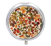 Leaves and Berries Pill Box Round Pill Case for Purse & Pocket 3 Compartment Medicine Pill Organizer Portable Travel Pillbox Medicine Vitamin Cod Liver Oil Storage Box