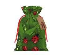 Leaves And Bugs Printing Cute Christmas Bag Drawstring Design 4.7x6.9 Inch For Christmas Party Birthday Gift Packaging