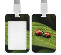 Leaves and Ladybug Badge Holder with Lanyard - Waterproof Hard Plastic ID Card Holder Professional Name Tag Vertical ID Card Name Badge for Office Nurse Doctor Teacher