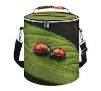 Leaves and Ladybug Lunch Bag, 15L Portable Leakproof Picnic Basket with Shoulder Strap, Insulated Picnic Cooler Bag for Camping, Beach, Hiking & Groceries