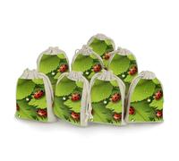 Leaves And Ladybugs Bunches Pocket Cotton And Hemp with Drawstring 8 Pieces Reusable Gift Bags Jewelry Pouch for Wedding DIY Craft Party (4.9 X 6.7 Inch)