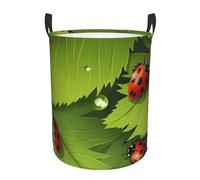 Leaves and Ladybugs Laundry Basket with Handles Round Laundry Hamper Waterproof Clothes Storage Basket Collapsible Tall Basket Organizer Lightweight Dirty Clothes Hamper Small