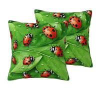 Leaves and Ladybugs -Print Imitation Linen Pillowcase Set Of 2 - Breathable Reversible Covers Hidden Zipper For Sofa & Bed Decor.16"x16"