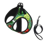 Leaves And Ladybugs Printing Dog Summer Harness With Leash Set,Adjustable And Reflective Step-In Puppy Pet Vest Harnesses