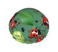 Leaves And Ladybugs Reusable Shower Cap,Double Layer Water Shower Non Wetting Hair Cap,Large Size For All Hair Lengths