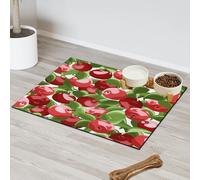 Leaves And Red Apples Pet Feeding Mat for Cat Dog Water Bowl Food Mats Apples Pattern Pet Feeding Mats Absorbent Nti-Slip Contain Spills Protects Floors Placemat 43.1 x 76.2 cm