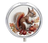 Leaves and Squirrel Pill Box Round Pill Case for Purse & Pocket 3 Compartment Medicine Pill Organizer Portable Travel Pillbox Medicine Vitamin Cod Liver Oil Storage Box