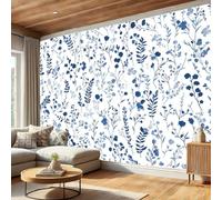 Leaves and Vines Wallpaper,Navy Blue Silk Wallpaper 300×210 Cm Durable Easy to Clean, Easy to Install Plant Illustrations Suitable for Bedroom, Living Room, Kitchen, Bathroom Decoration