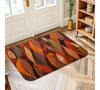 Leaves Area Rug, Autumn Abstract Curves Shapes Fall Rust Non-Slip Doormat Throw Rug Edge Binding Laundry Room Bathroom Doorway Entryway Decor 2' X 3'