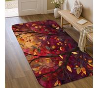 Leaves Area Rug, Autumn Nature Branches Berries Fall Red Low Pile Foam Aesthetic Doormat Rectangle Accents Rug Bathroom Entryway Bedside Laundry Room Decor 3' X 5'