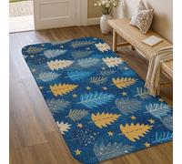 Leaves Area Rug, Autumn Nature Stars Branches Fall Blue Low Pile Foam Doormat Rectangle Throw Rug Non Shedding Bathroom Doorway Entryway Bedside Decor 3' X 5'