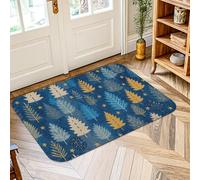 Leaves Area Rug, Autumn Nature Stars Branches Fall Blue Non-Slip Doormat Rectangle Print Accents Rug Entryway Bathroom Laundry Room Bedside Decor 2' X 3'