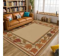 Leaves Area Rug, Autumn Rustic Flowers Vines Fall Brown Non-Slip Indoor Rectangle Carpet Non Shedding Rugs for Living Room Bedroom Dining Desk Office Decor 5' X 7'