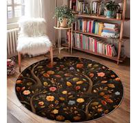Leaves Area Rug, Fall Botanical Flowers Trees Fall Dark Brown Low Pile Home Indoor Doormat Accents Rug Non Shedding Bathroom Bedside Entryway Door Decor 4' X 4'