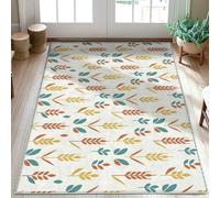 Leaves Area Rug, Fall Modern Stems Wheat Fall Green Non-Slip Backing Doormat Rectangle Throw Rug Non Shedding Bathroom Laundry Room Kitchen Entryway Decor 3' X 5'