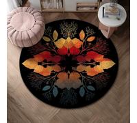 Leaves Area Rug, Fall Nature Branches Buds Fall Orange Non-Slip Backing Aesthetic Circle Home Doormat Accents Rug Laundry Room Bathroom Doorway Entryway Decor 4' X 4'