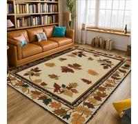 Leaves Area Rug, Fall Rustic Acorns Border Fall Brown Low Pile Foam Aesthetic Rectangle Home Floor Carpet Rugs for Living Room Bedroom College Dorm Kitchen Decor 5' X 7'