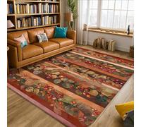 Leaves Area Rug, Fall Rustic Berries Stripes Fall Brown Non-Slip Edge Binding Home Rectangle Carpet Rugs for Living Room Bedroom Dining Desk Office Decor 5' X 7'