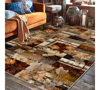 Leaves Area Rug, Fall Rustic Wood Bark Fall Brown Low Pile Home Floor Rectangle Print Carpet Rugs for Living Room Bedroom Dining Desk Office Decor 5' X 7'