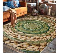 Leaves Area Rug, Nature Organic Circles Spirals Spring Green Low Pile Home Floor Rectangle Print Carpet Rugs for Living Room Bedroom Under Table Dining Decor 5' X 7'