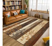 Leaves Area Rug, Rustic Natural Stripes Branches Fall Brown Low Pile Foam Soft Rectangle Carpet Stain Resistant Rugs for Living Room Bedroom College Dorm Kitchen Decor 5' X 7'