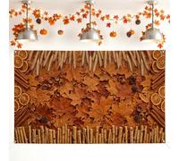 Leaves Backdrop, Rustic Natural Cinnamon Sticks Dried Oranges Fall Brown Photography Backdrop for Family Gathering Celebration Photo Shoot 71x43 Inch