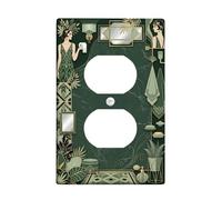 Leaves Bathroom Duplex Outlet Covers Wall Plate, Art Elegant Mirror Fan None Green Plastic Standard Size Decorative Receptacle Outlet Covers for New Apartment Home Bedroom Office Decor