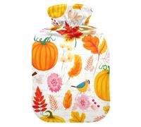 Leaves Bird Fall White Hot Water Bottle with Cover for Pain Relief Hot Bottle Water Bag for Neck, 2L