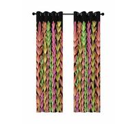 Leaves Blackout Curtains for Bedroom Living Room, Abstract Gradient Pink Yellow Red Green Lines Leaf Black 90 In Long Thermal Insulated Room Darkening Drapes Grommet Window Treatments, 52 x 90 In