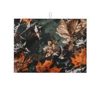 Leaves Camo Dish Drying Mat Absorbent Draining Board Pad for Kitchen Counter Camouflage Maple Coffee Mat Dishes Drainer Protector with Hanging Loop 18 x 24 Inch