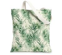 Leaves Canvas Tote Bag for Women, Nature Organic Water Drops Greenery Spring Green Washable Reusable Market Tote Bags Ideas for Travel Work Shopping Bookstore 13x15 Inch