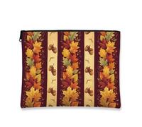Leaves Canvas with Zipper, Autumn Nature Acorns Stripes Fall Burgundy Portable with Zipper Small Makeup Pouch for Travel, Vanity, Bathroom Storage and Purse Organizer, Burgundy, 7x9 Inch, Autumn