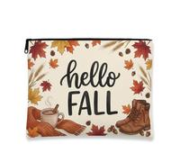 Leaves Canvas with Zipper, Seasonal Cozy Coffee Boots Fall Brown Portable with Zipper Cosmetic Bag for Purse for Travel, Purse, Bathroom, Vanity and Daily Storage, Brown, 7x9 Inch, Seasonal