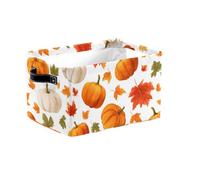 Leaves Chrysanthemums Large Collapsible Storage Baskets with Handles, Autumn Pumpkin Fabric Storage Bin Organizer Box for Shelves, Toy Clothes Nursery Closet Living Room Decor